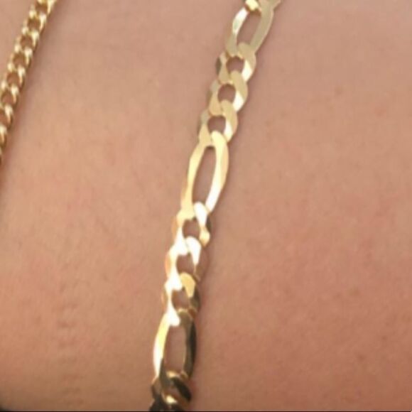 18k over Solid 925 Sterling Figaro Chain Bracelet - Picture 4 of 8